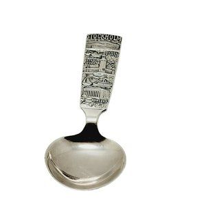 Vintage Gabextraimqnsalp Stockholm Embossed Silver Plated Souvenir Spoon